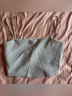 BuffBunny Ribbed Spaghetti Strap Crop Top - Light Gray